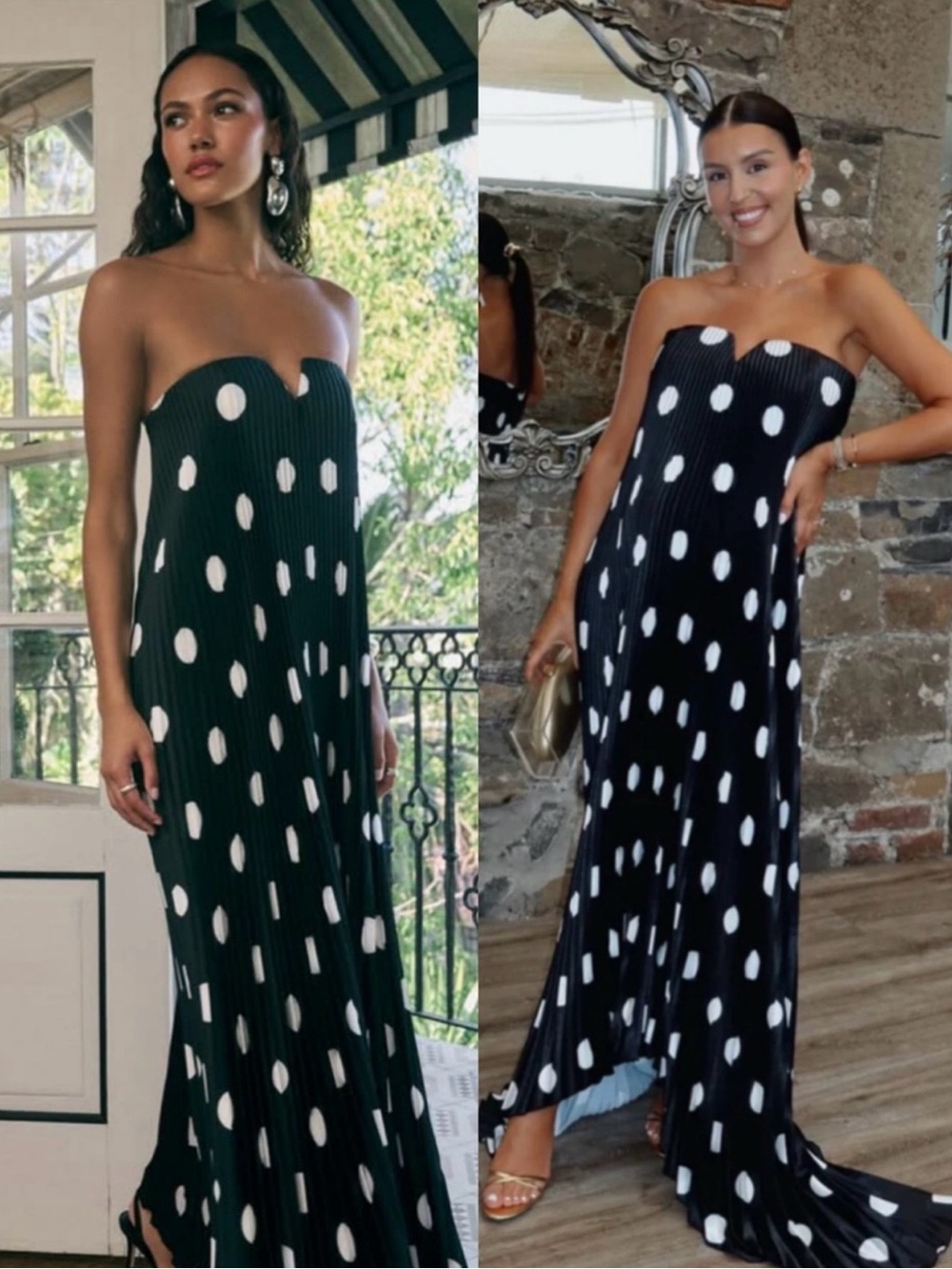 Strapless Black and White Polka Dot Maxi Dress